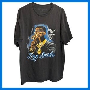Pop Smoke Meet The Woo V2 Graphic Tee Black Short Sleeve Mens XL Hip Hop Shirt